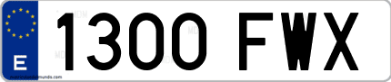 Ejemplo de matrícula de coche ordinaria 1300 FWX