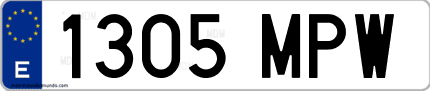 Ejemplo de matrícula de coche ordinaria 1305 MPW