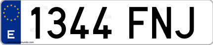 Ejemplo de matrícula de coche ordinaria 1344 FNJ