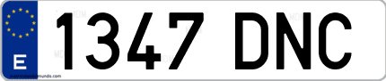 Ejemplo de matrícula de coche ordinaria 1347 DNC