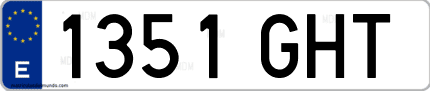 Ejemplo de matrícula de coche ordinaria 1351 GHT