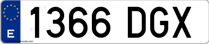 Ejemplo de matrícula de coche ordinaria 1366 DGX