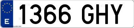 Ejemplo de matrícula de coche ordinaria 1366 GHY
