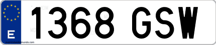Ejemplo de matrícula de coche ordinaria 1368 GSW