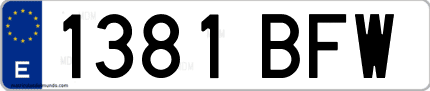 Ejemplo de matrícula de coche ordinaria 1381 BFW
