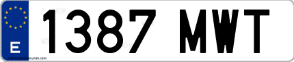 Ejemplo de matrícula de coche ordinaria 1387 MWT