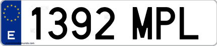Ejemplo de matrícula de coche ordinaria 1392 MPL