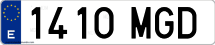 Ejemplo de matrícula de coche ordinaria 1410 MGD
