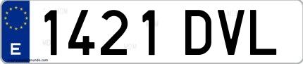 Ejemplo de matrícula española 1421 DVL