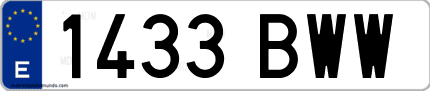 Ejemplo de matrícula de coche ordinaria 1433 BWW