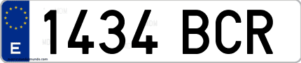Ejemplo de matrícula de coche ordinaria 1434 BCR