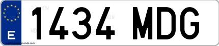 Ejemplo de matrícula española 1434 MDG