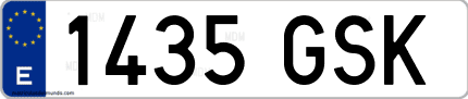 Ejemplo de matrícula de coche ordinaria 1435 GSK