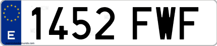 Ejemplo de matrícula de coche ordinaria 1452 FWF