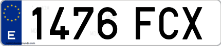 Ejemplo de matrícula de coche ordinaria 1476 FCX