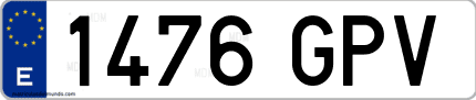 Ejemplo de matrícula de coche ordinaria 1476 GPV