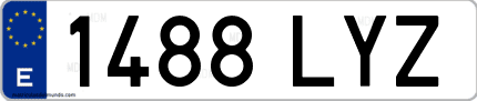 Ejemplo de matrícula de coche ordinaria 1488 LYZ