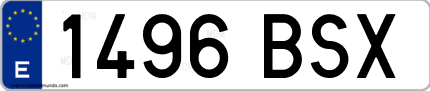 Ejemplo de matrícula de coche ordinaria 1496 BSX