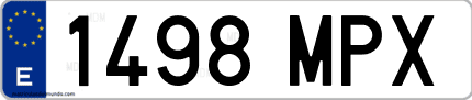 Ejemplo de matrícula de coche ordinaria 1498 MPX