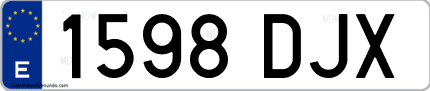 Ejemplo de matrícula de coche ordinaria 1598 DJX