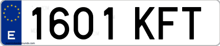 Ejemplo de matrícula de coche ordinaria 1601 KFT