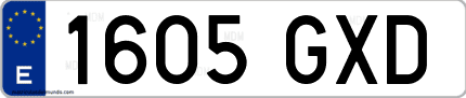 Ejemplo de matrícula de coche ordinaria 1605 GXD