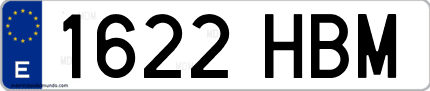 Ejemplo de matrícula de coche ordinaria 1622 HBM