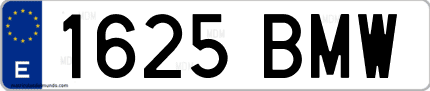 Ejemplo de matrícula de coche ordinaria 1625 BMW