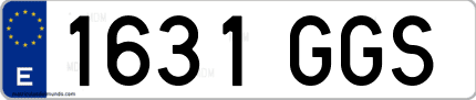Ejemplo de matrícula de coche ordinaria 1631 GGS