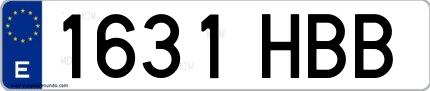 Ejemplo de matrícula española 1631 HBB