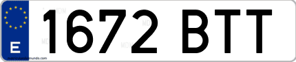 Ejemplo de matrícula de coche ordinaria 1672 BTT