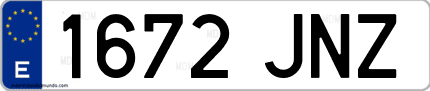 Ejemplo de matrícula de coche ordinaria 1672 JNZ