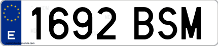 Ejemplo de matrícula de coche ordinaria 1692 BSM