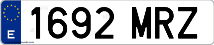 Ejemplo de matrícula de coche ordinaria 1692 MRZ