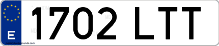 Ejemplo de matrícula de coche ordinaria 1702 LTT