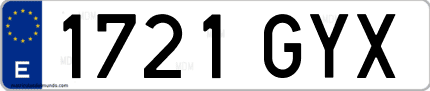 Ejemplo de matrícula de coche ordinaria 1721 GYX
