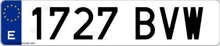 Ejemplo de matrícula española 1727 BVW