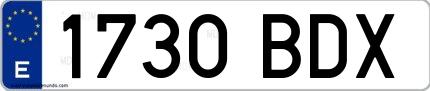 Ejemplo de matrícula española 1730 BDX