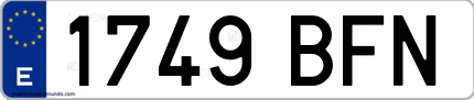 Ejemplo de matrícula de coche ordinaria 1749 BFN