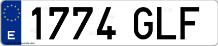 Ejemplo de matrícula de coche ordinaria 1774 GLF