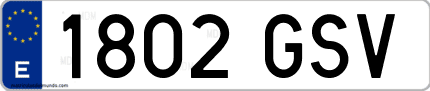 Ejemplo de matrícula de coche ordinaria 1802 GSV