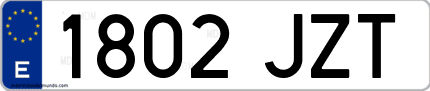 Ejemplo de matrícula de coche ordinaria 1802 JZT