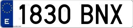 Ejemplo de matrícula española 1830 BNX
