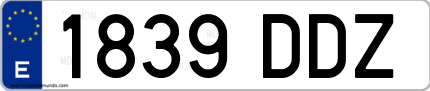 Ejemplo de matrícula de coche ordinaria 1839 DDZ