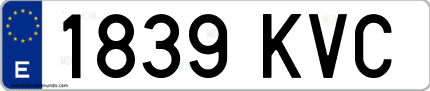 Ejemplo de matrícula de coche ordinaria 1839 KVC