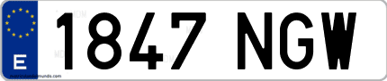 Ejemplo de matrícula de coche ordinaria 1847 NGW
