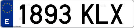 Ejemplo de matrícula de coche ordinaria 1893 KLX