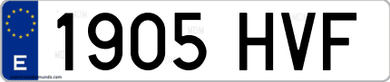Ejemplo de matrícula de coche ordinaria 1905 HVF