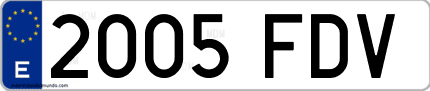 Ejemplo de matrícula de coche ordinaria 2005 FDV