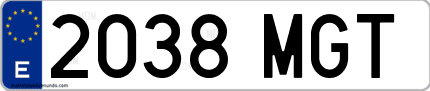 Ejemplo de matrícula de coche ordinaria 2038 MGT